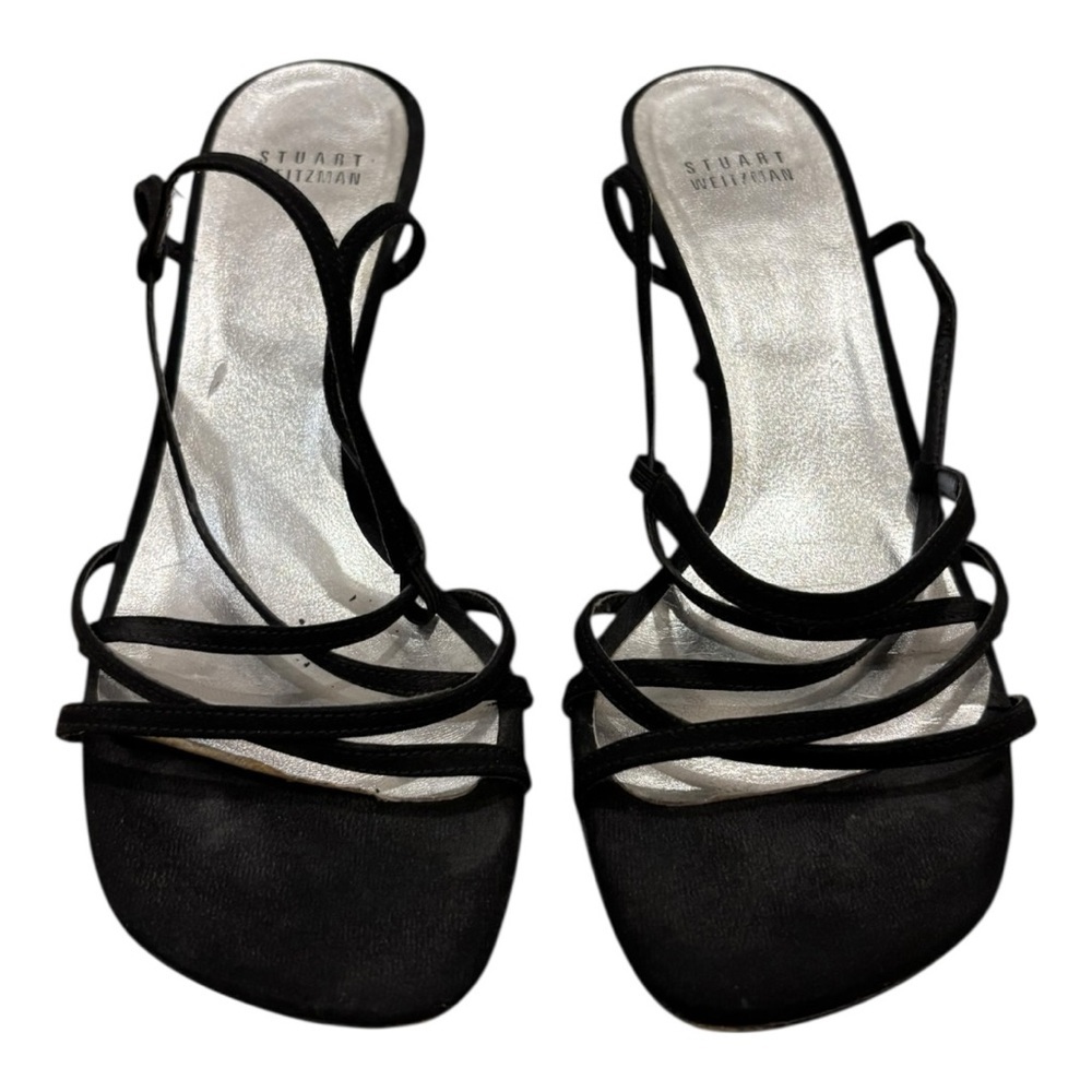 STUART WEITZMAN Women’s Strappy Kitten Heels Black Suede Size 8 luxury low shoes - Picture 4 of 13